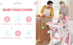 Sejoy 2-in-1 Foldable Baby High Chair with Table & Footrest – ASTM Certified Feeding Chair with Removable Double Tray, Adjustable Backrest & Washable Cushion