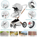 Hot Mom F023 2-in-1 Baby Stroller – 360° Rotating PU Leather Travel System with Bassinet, Rain Cover & Accessories | Foldable Luxury Stroller (0–4 Years)