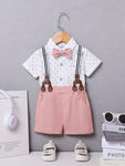 Toddler Baby Boy Clothes 1–5T – Gentleman Suit Set with Short Sleeve Shirt, Bowtie & Suspender Pants – Formal Toddler Dress Outfit for Boys