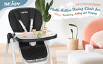 Sejoy Adjustable Baby High Chair with 5-Point Harness 3-Tier Tray & Wheels CE/CPC Certified Children's Dining Chair