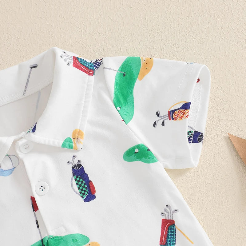 Infant Golf Romper – Unisex Baby Boy or Girl Summer Bodysuit with Half Button-Up, Lapel Neck & Short Sleeves
