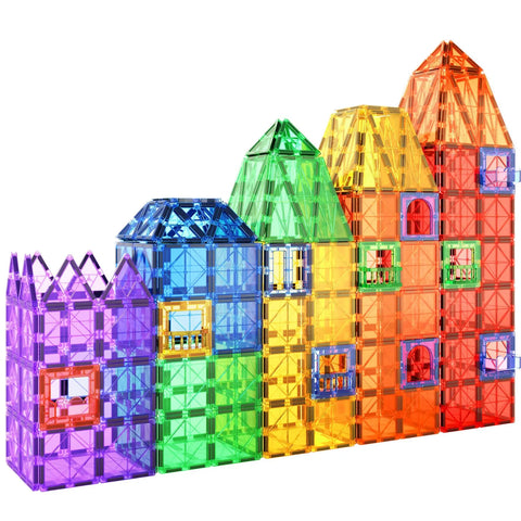 🧲 60 PCS Magnetic Building Tiles for Kids – STEM Magnet Blocks Set for Ages 3+ By Coodoo | Educational Construction Toys | Sensory Learning | Safe Plastic