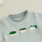Infant Boy Summer Outfit – Cute Animal Embroidery Short Sleeve T-shirt & Plaid Shorts 2-Piece Set