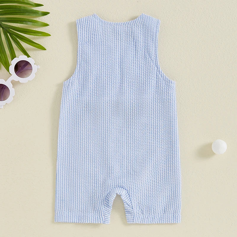 Lioraitiin Baby Boys Sleeveless Romper – Striped Golf Cart Embroidery Summer Jumpsuit for Casual Daily Wear (0-1 Years)