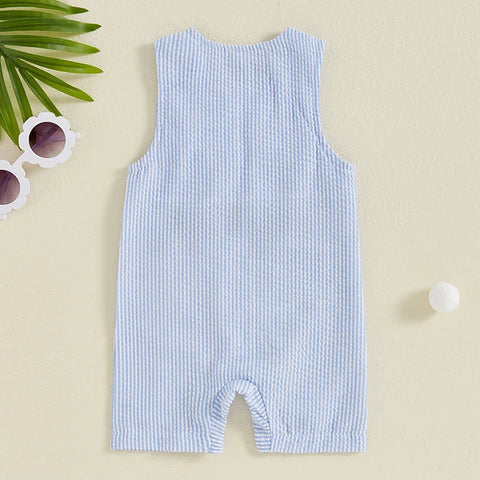 Lioraitiin Baby Boys Sleeveless Romper – Striped Golf Cart Embroidery Summer Jumpsuit for Casual Daily Wear (0-1 Years)