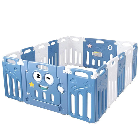 Foldable Playpen, 16-Panel Play Yard With Lock Door & Anti-Slip Rubber Bases, Indoor Outdoor Safety Fence, Adjustable Shape for