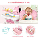 Foldable 2-in-1 Baby High Chair with Table & Footrest – ASTM & CPC Certified Feeding Seat with Removable Double Tray, Adjustable Backrest & Washable Cushion