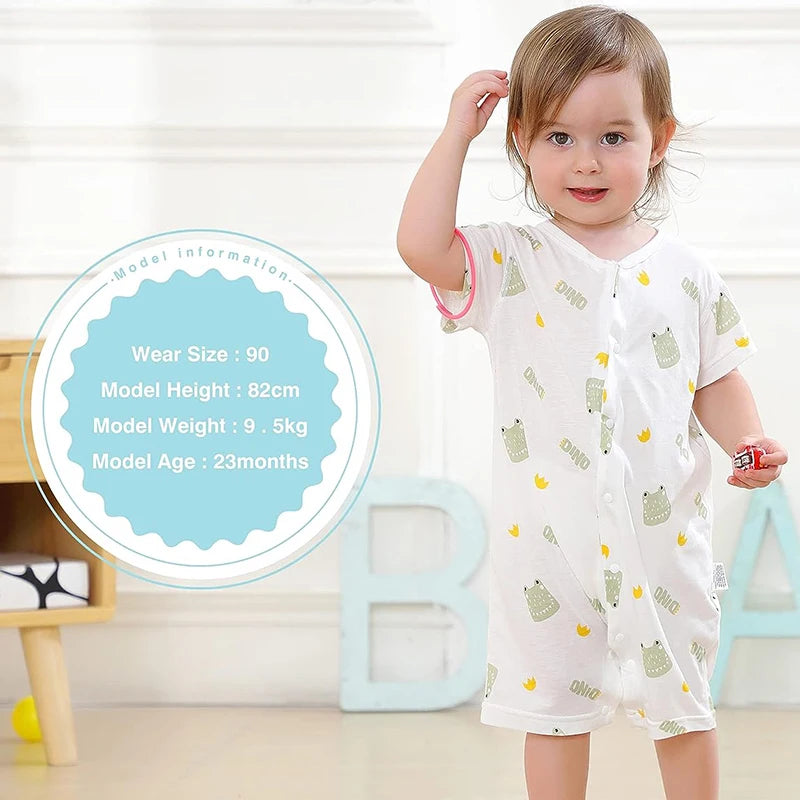 MICHLEY 3pcs Baby Short-Sleeve Rompers & Long-Sleeve Jumpsuit Bodysuit – Soft White Cartoon Infant Clothes Overalls for Boys & Girls