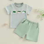 Infant Boy Summer Outfit – Cute Animal Embroidery Short Sleeve T-shirt & Plaid Shorts 2-Piece Set