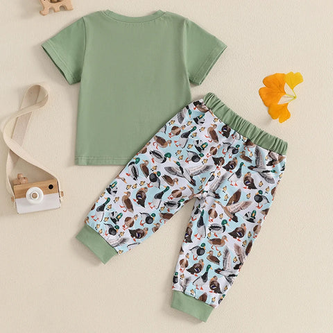 Lioraitiin Baby Boys Summer Outfit Set – Duck Embroidery Short Sleeve T-Shirt & Elastic Waist Pants (1-3 Years)