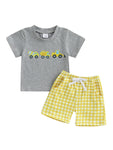 Adorable Infant Boy’s Casual Wear Set – Excavator Print T-Shirt & Plaid Shorts 2-Piece Summer Outfit for Baby & Toddler Boys (0–3 Years)