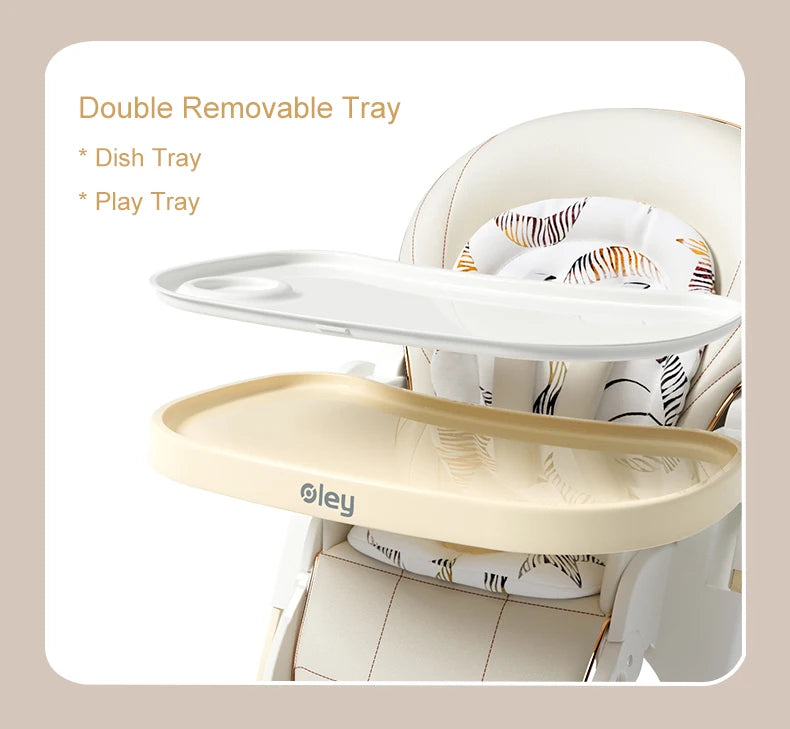 Luxury Adjustable Baby Feeding Chair – Assembly-Free High Chair with Removable Tray & Seat, EN & ASTM Certified – Metal Frame Booster Seat for Infants & Toddlers