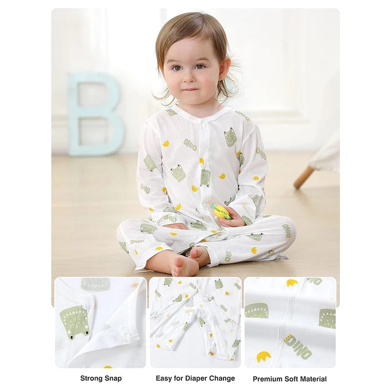 MICHLEY 3pcs Baby Short-Sleeve Rompers & Long-Sleeve Jumpsuit Bodysuit – Soft White Cartoon Infant Clothes Overalls for Boys & Girls