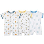 MICHLEY 3pcs Baby Short-Sleeve Rompers & Long-Sleeve Jumpsuit Bodysuit – Soft White Cartoon Infant Clothes Overalls for Boys & Girls