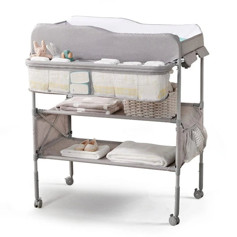 Portable Baby Changing Table Waterproof  Changing Table Pad Topper, Mobile Nursery Organizer for Newborn Essentials (Grey)