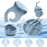 6 Pieces Silicone Baby Feeding Set Baby Plates and Bowls Set with Adjustable Bib Suction Bowl Suction Divided Plate Straw Cup
