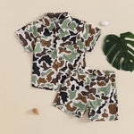 Infant Boy’s Summer Camo Print Short Sleeve Shirt & Shorts Set with Button-Down Collar – 2 Piece Outfit