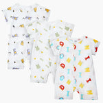 MICHLEY 3pcs Baby Short-Sleeve Rompers & Long-Sleeve Jumpsuit Bodysuit – Soft White Cartoon Infant Clothes Overalls for Boys & Girls