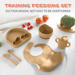 6 PCS Silicone Baby Feeding Set Baby Led Weaning Supplies Utensils Strong Suction 3 Divided Plate Spoon Fork Bowl Water Cup Bib
