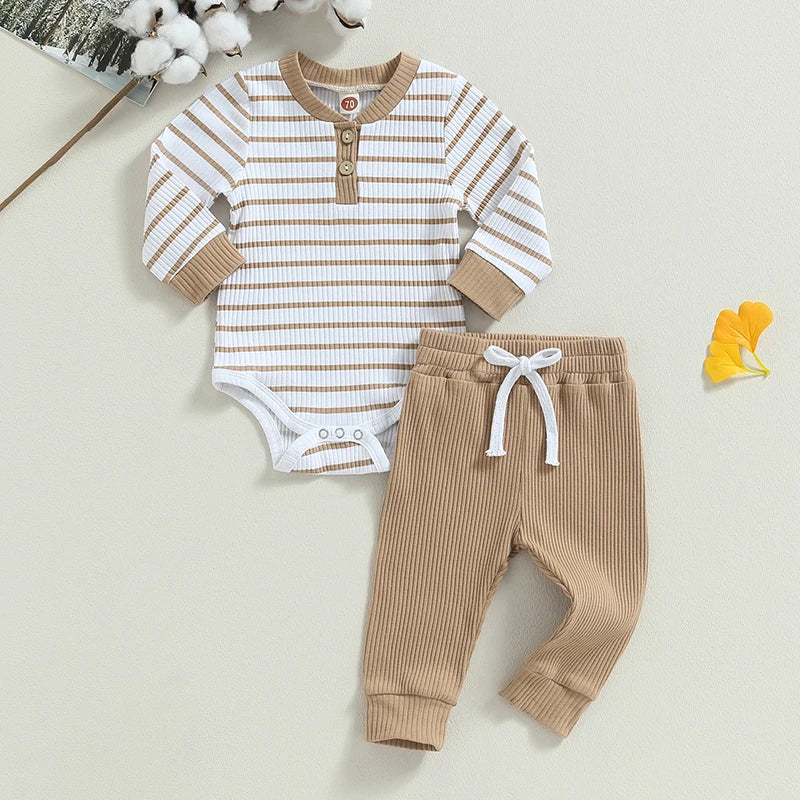Citgeett Autumn Infant Baby Boy Outfit – Long Sleeve Striped Romper & Pants 2-Piece Fall Warm Clothes Set