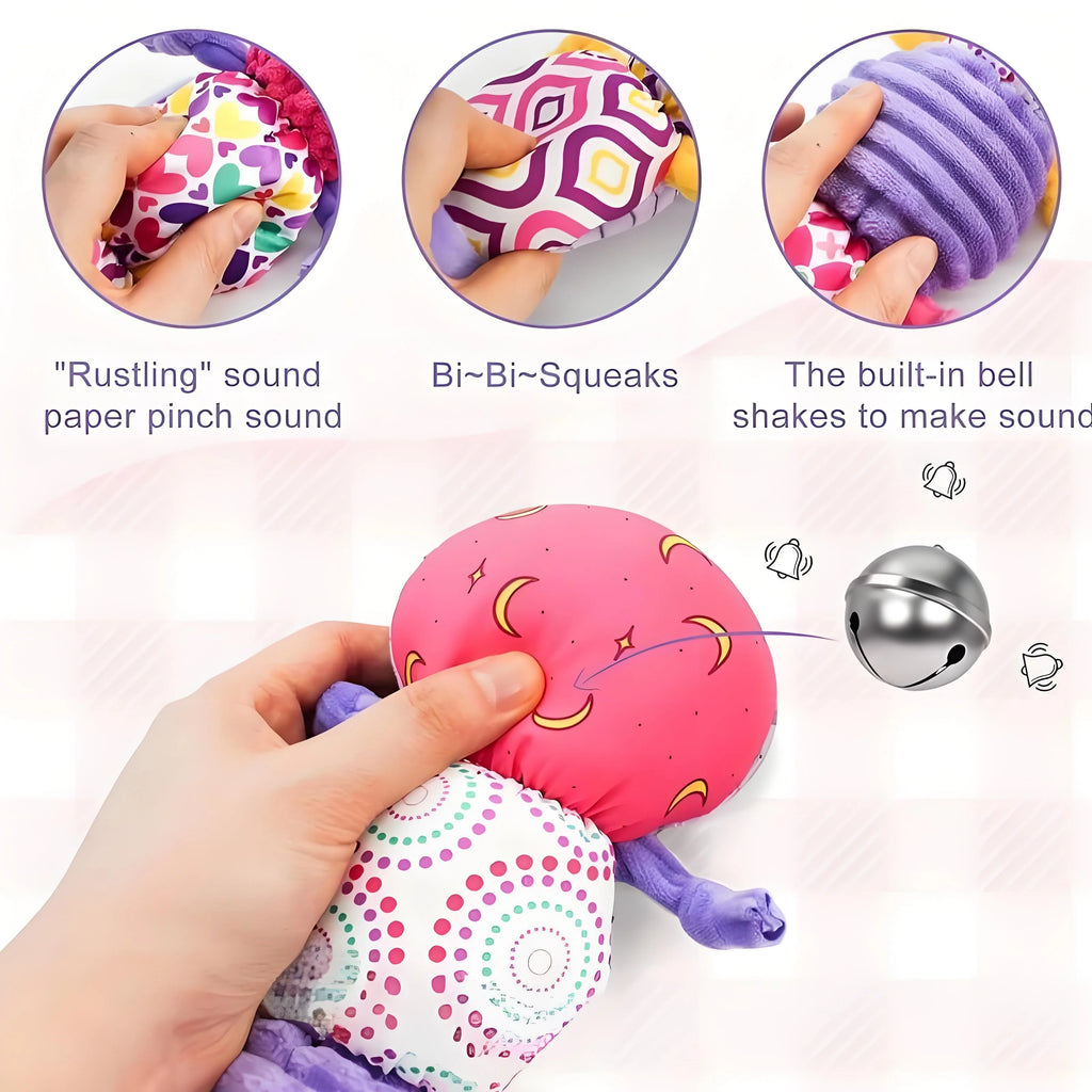 5-Sensory Baby Caterpillar Toy - Musical Plush with Crinkle/Rattle Sounds, Early Learning Developmental Toy for 0-12M✔Non-Toxic