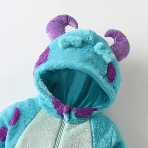 Lioraitiin Baby Fleece Jumpsuit – Infant Cartoon Animal Horn Hooded Winter Snowsuit Romper for Boys & Girls (0-3 Years)