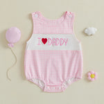 Cute Baby Girl Romper – Sleeveless Infant Bodysuit with Adorable Letter Embroidery & Plaid Design, Round Neck Jumpsuit for Newborns & Toddlers
