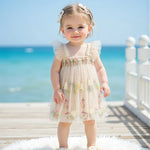 Toddler Girl Sleeveless Floral Embroidered Tulle Dress with Ruffle Square Neckline – Princess Party Dress for Baby Girl