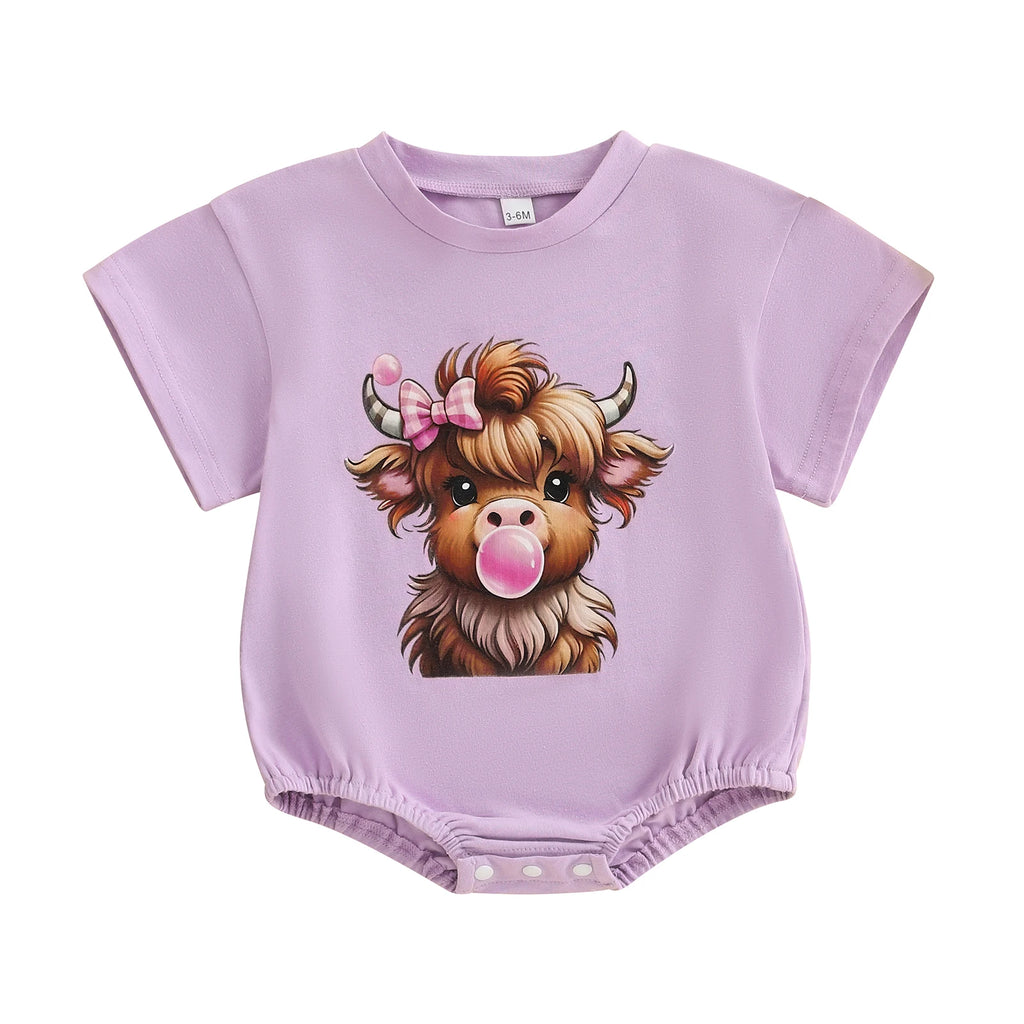 Baby Girl Highland Cow Romper – Soft Cotton Summer Bodysuit | Lioraitiin