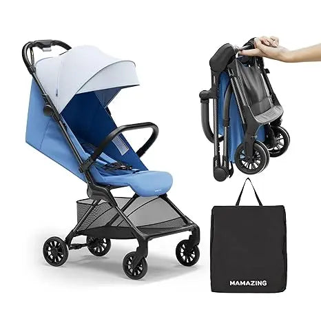 MAMAZING Ultra Air X Portable Baby Stroller 9.9lbs Carbon Fiber Frame with Safety Belt & Storage (BLUE)