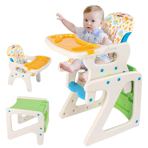 Sejoy 2-in-1 Foldable Baby High Chair with Table & Footrest – ASTM Certified Feeding Chair with Removable Double Tray, Adjustable Backrest & Washable Cushion
