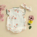 Toddler Girls Traditional Chinese Dress Set — Embroidered Floral Romper with Matching Headband, Summer Outfit