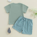 Infant Boy Summer Outfit – Cute Animal Embroidery Short Sleeve T-shirt & Plaid Shorts 2-Piece Set