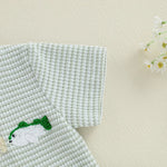Infant Boy Summer Outfit – Cute Animal Embroidery Short Sleeve T-shirt & Plaid Shorts 2-Piece Set