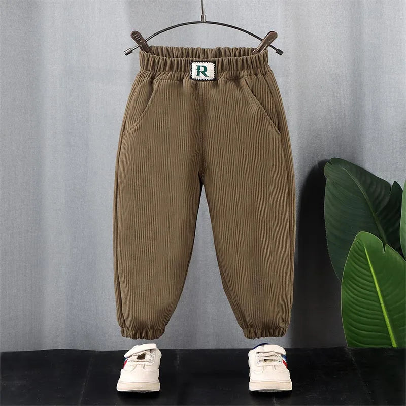 Children’s Velvet Pants – Thick Warm Baby Pants for Boys & Girls (1–3Y) – Spring & Autumn Solid Color Sports Trousers with Elastic Waist