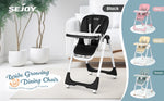 Sejoy Adjustable Baby High Chair with 5-Point Harness 3-Tier Tray & Wheels CE/CPC Certified Children's Dining Chair