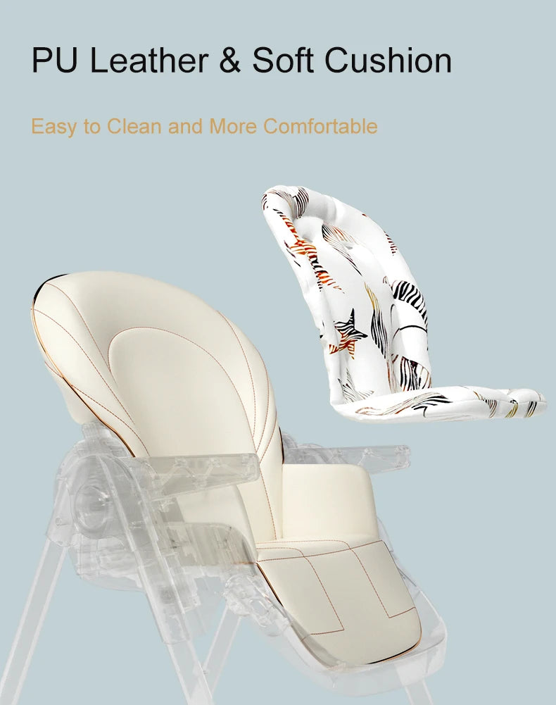 Luxury Adjustable Baby Feeding Chair – Assembly-Free High Chair with Removable Tray & Seat, EN & ASTM Certified – Metal Frame Booster Seat for Infants & Toddlers