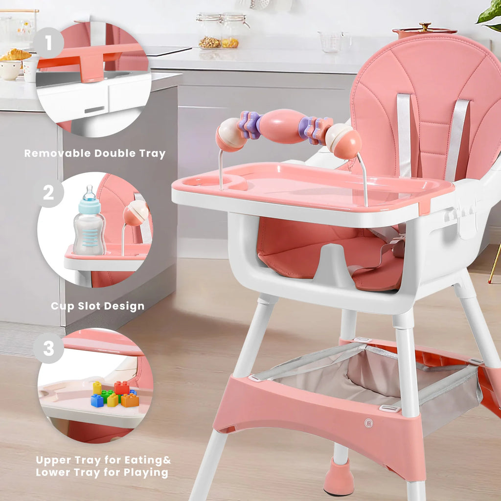 Ubravoo Convertible Baby High Chair – Portable Dining & Play Chair with Removable Double Tray and Toy Rack | Adjustable Seat & Stainless Steel Frame | Model S360