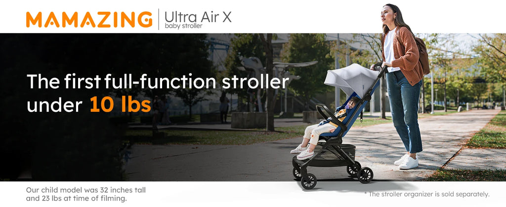 MAMAZING Ultra Air X Portable Baby Stroller 9.9lbs Carbon Fiber Frame with Safety Belt & Storage (BLUE)