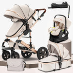 Luxury 3-in-1 Baby Stroller Travel System – Foldable Aluminum Frame with Reversible Seat, Portable Bassinet & Carrier | 0–36 Months