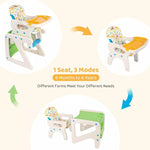 Sejoy 3-in-1 Adjustable Baby High Chair for Toddlers – ASTM & CPC Certified Feeding Seat with Reclining Backrest, Removable Double Tray & Cushion | Cartoon Design