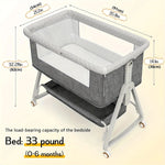 3 in 1 Baby Bassinet Bedside Sleeper, Breathable Mesh Safe Bedside Bassinet for Baby, Easy Assemble and Folding Portable with Wheels