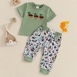Lioraitiin Baby Boys Summer Outfit Set – Duck Embroidery Short Sleeve T-Shirt & Elastic Waist Pants (1-3 Years)
