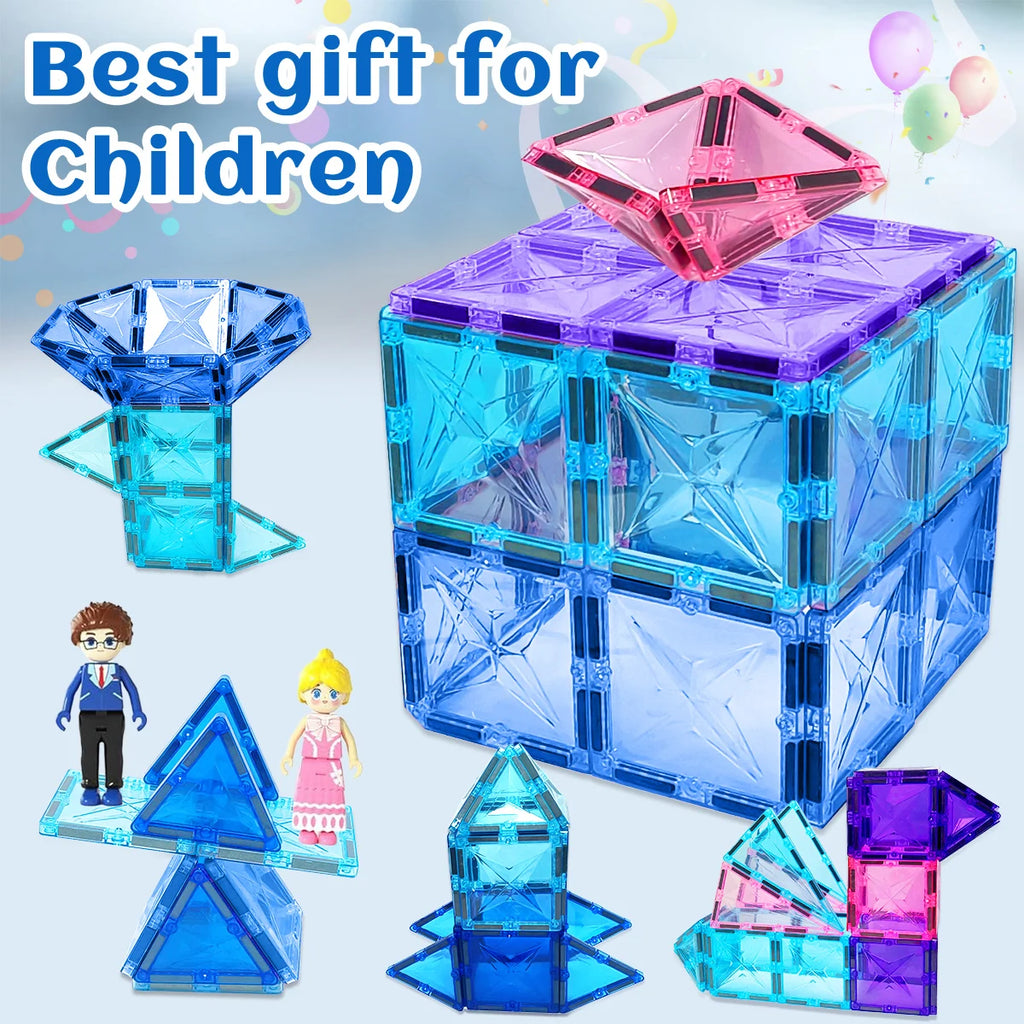 Frozen Princess Magnetic Tiles Castle Building Blocks – STEM Toys for Girls, Creative Birthday Gift, Magnetic Construction Set