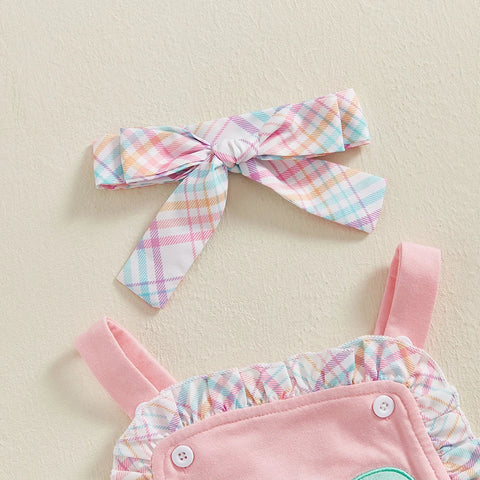 Toddler Girl Summer Watermelon Print Romper with Ruffles & Matching Headband — Sleeveless Jumpsuit Outfit Set
