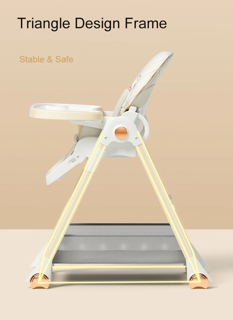 Luxury Adjustable Baby Feeding Chair – Assembly-Free High Chair with Removable Tray & Seat, EN & ASTM Certified – Metal Frame Booster Seat for Infants & Toddlers