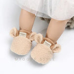 Soft & Cozy Fleece Baby Booties with Bear Design – Anti-Slip Sole Winter Crib Shoes for Newborns