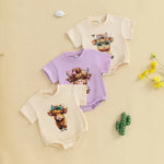 Baby Girl Highland Cow Romper – Soft Cotton Summer Bodysuit | Lioraitiin