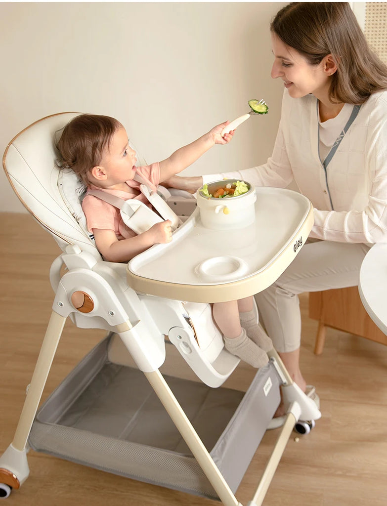 Luxury Adjustable Baby Feeding Chair – Assembly-Free High Chair with Removable Tray & Seat, EN & ASTM Certified – Metal Frame Booster Seat for Infants & Toddlers