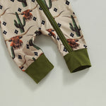 Lioraitiin Infant Baby Boys Jumpsuit – Long Sleeve Cow/Horse Print Zipped Romper for Autumn (0-12M)